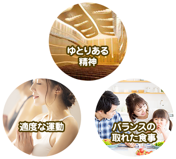 ゆとりある精神/適度な運動/バランスの取れた食事